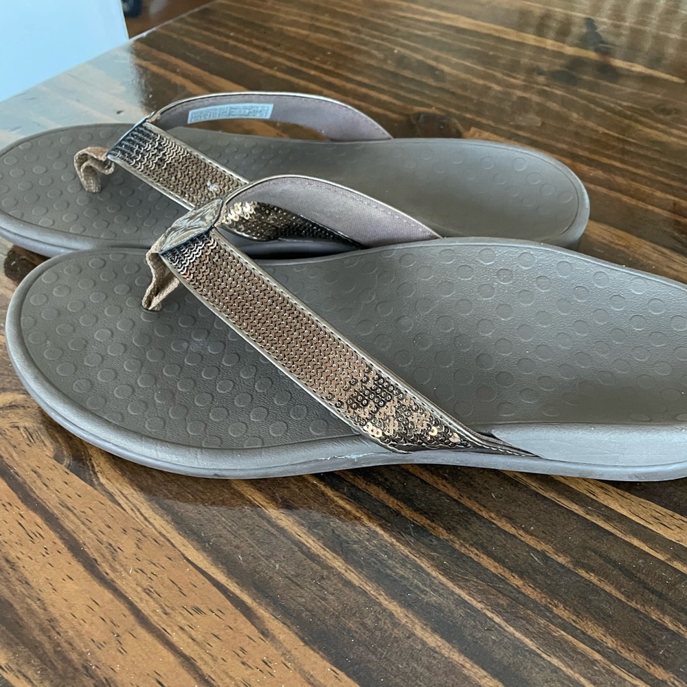 Vionic Flip Flops Dark Brown With Sequins - image 1